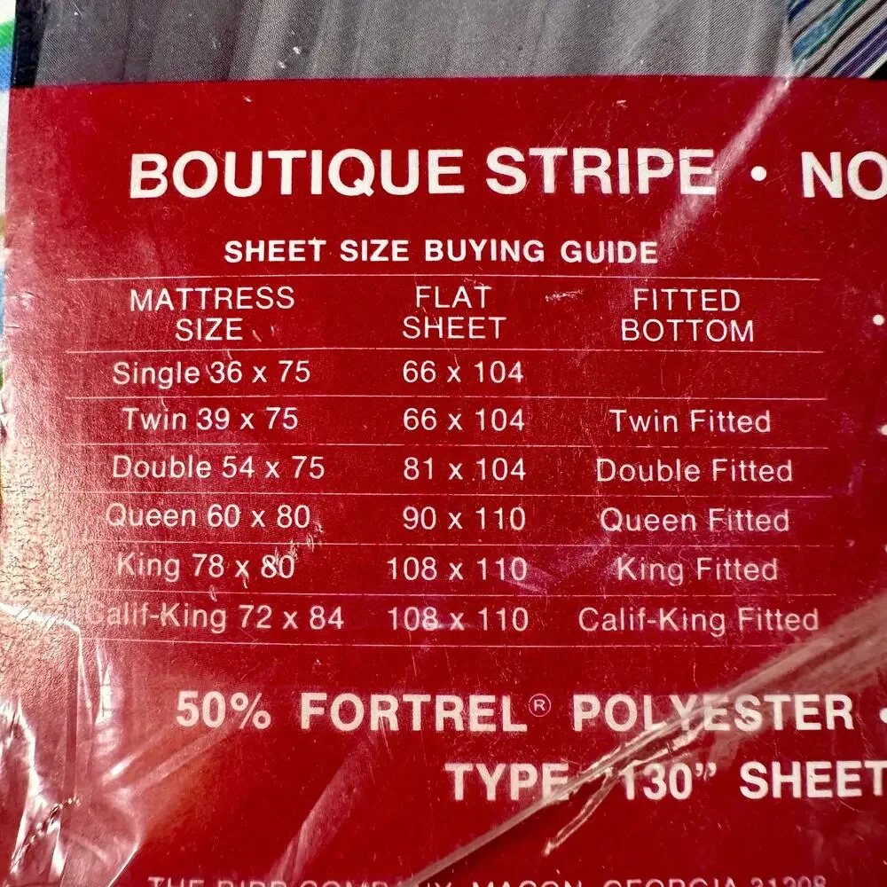 VTG BIBB New Old Stock Boutique Stripe Cotton Blend Double Fitted Bottom Sheet